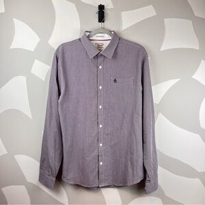 Penguin Heritage Slim Fit Red & Blue Micro Check Long-Sleeve Button Up Shirt | L